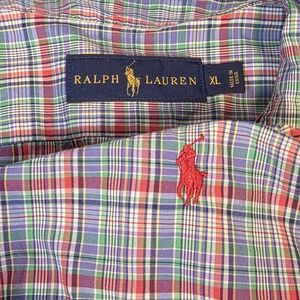 Polo Ralph Lauren Men's XLarge Plaid Blue Red Button Down Shirt Red Pony